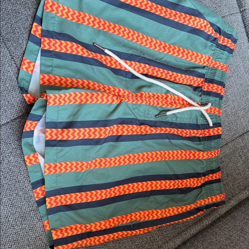 OAS Green and Orange Striped Swim Trunks